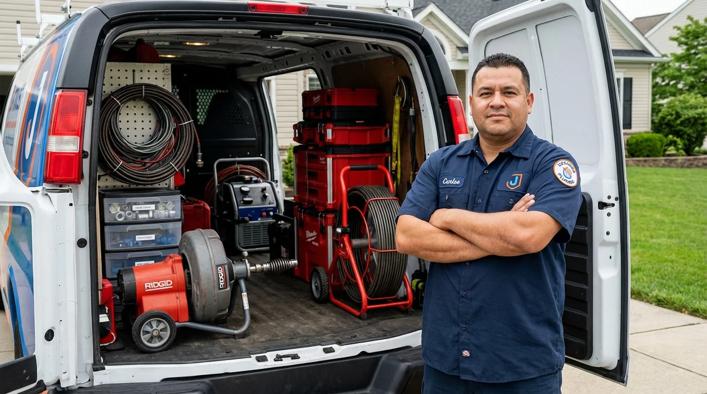 Professional drain cleaning equipment and Johns Plumbing LLC plumber in Plainview