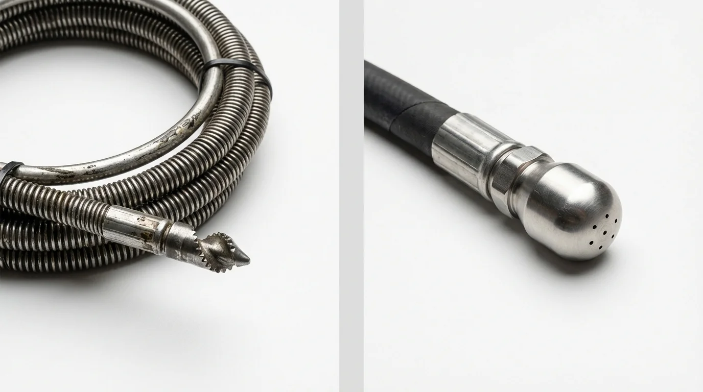Drain snake cable and hydro jetting nozzle used for drain cleaning in Plainview, TX