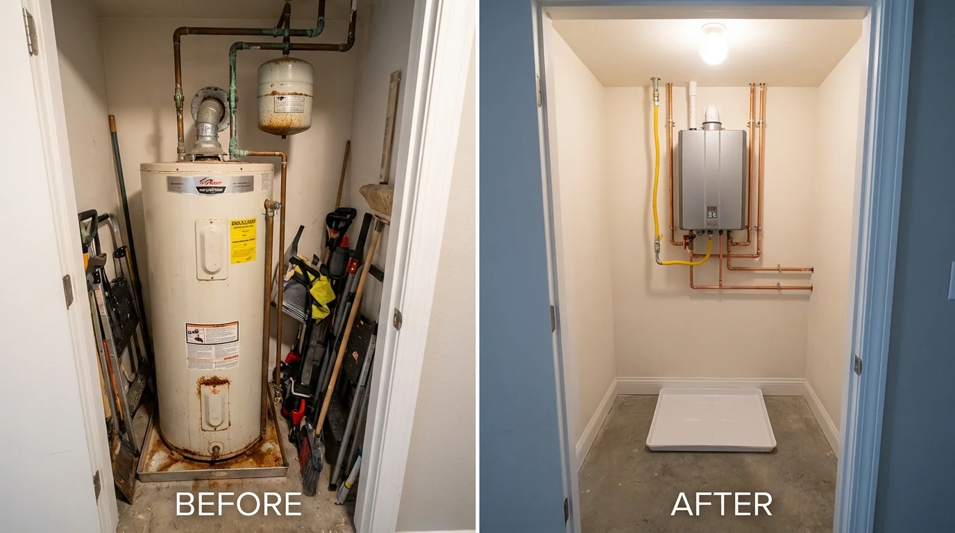 Tank water heater versus wall-mounted tankless unit comparison for Plainview, TX homeowners