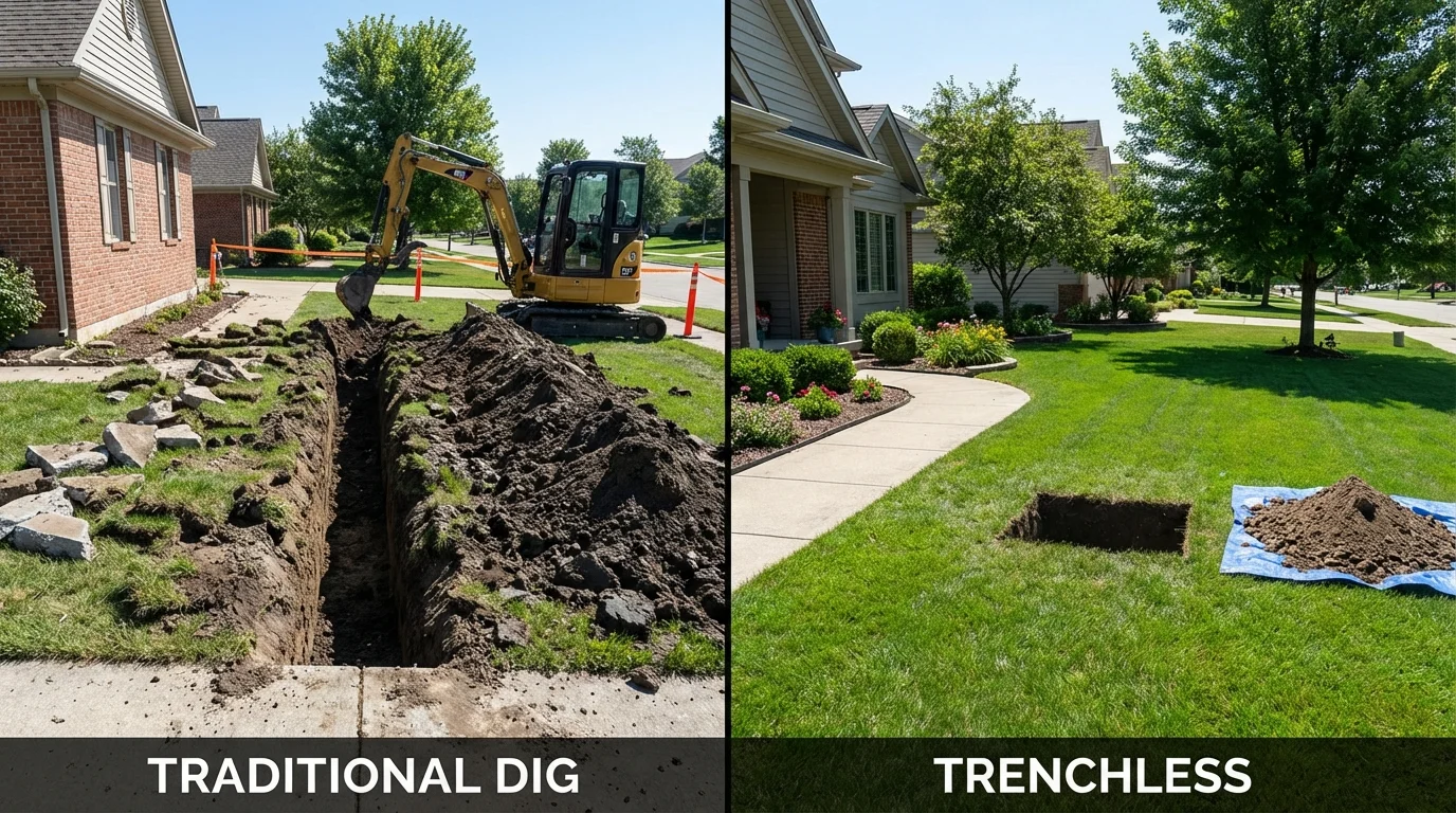 Trenchless sewer repair with minimal yard damage versus traditional excavation in Plainview, TX